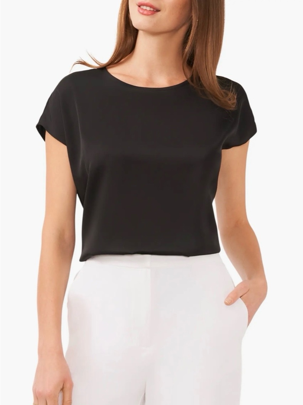 Halogen Black dolman Sleeve chiffon jewel neck keyhole back blouse, size 1X work